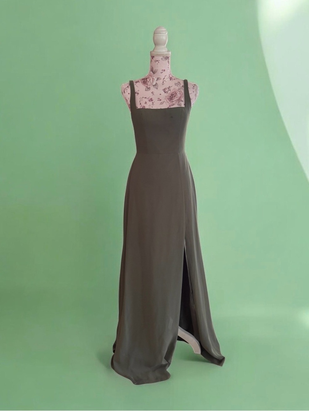 Jenny Yoo Olive Green Square Neck Maxi with Front Slit Bridesmaid Dress - Picture 3 of 3